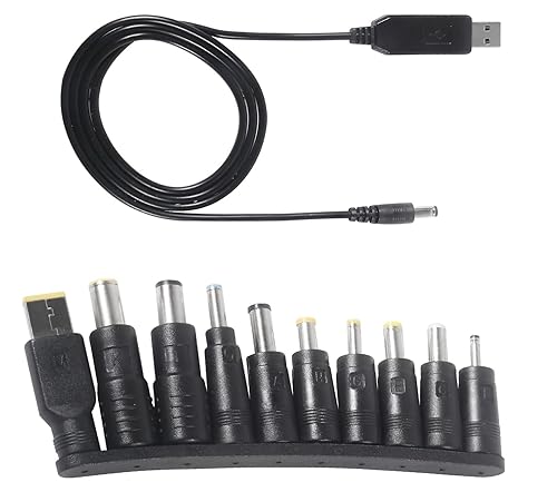 10pcs DC Connectors Plug Kit 5.5 x 2.1mm Connectors Kit Universal Laptop Input DC Plug Set Power Adapter Tips with Converter Cable 5V to DC 12V
