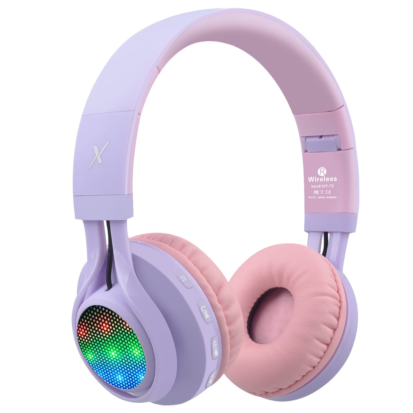 Riwbox WT-7S Kids Bluetooth Headphones Light Up, Foldable Stero Wireless Headset,with Microphone and Volume Control,Comfortable and Durable,for…
