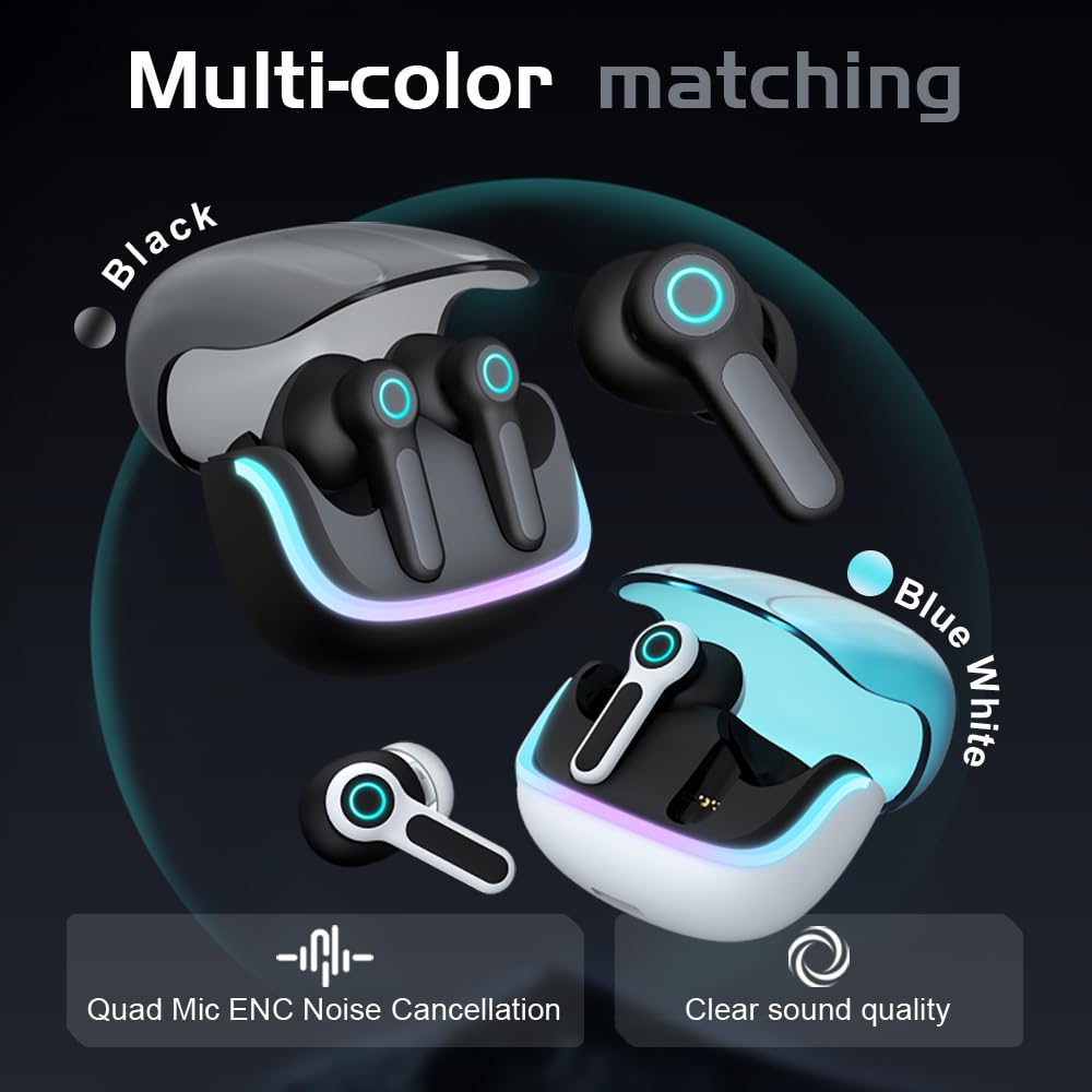 ELECBIRD G07 Wireless Earbuds with RGB LED Light Gaming Earbuds with 40ms Low Latency Dual Game and Music Mode Earphones Wireless Headphones with 50