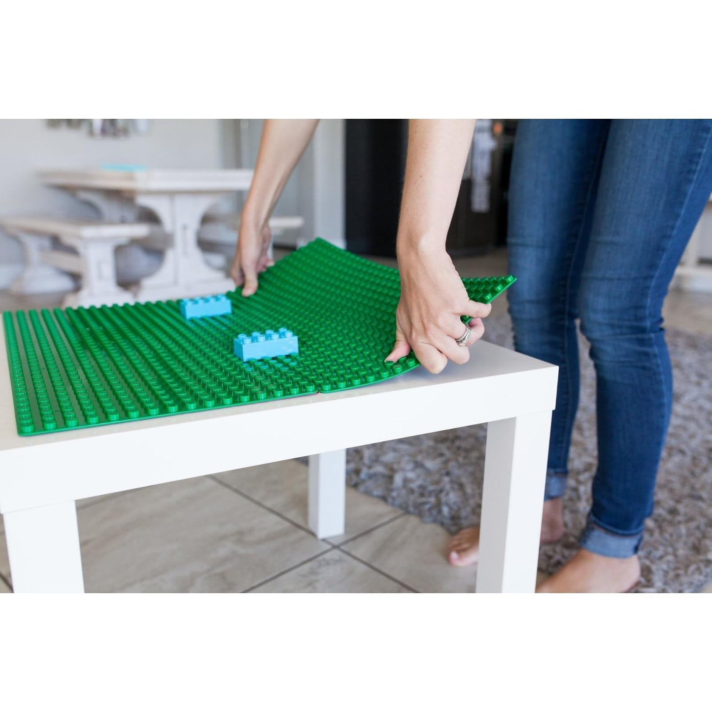 Creative QT MakerBase 4-Pack Green 10"x10" – Peel & Stick Stackable Baseplates for Play Tables, Walls & More, Compatible with Bricks