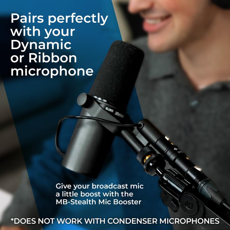 Coda MB-Stealth in-Line Microphone Preamp Mic Gain Booster for Dynamic and Ribbon Mics - 48V Phantom Power Mic Preamp with 28 db Clean Gain, Ultra Low