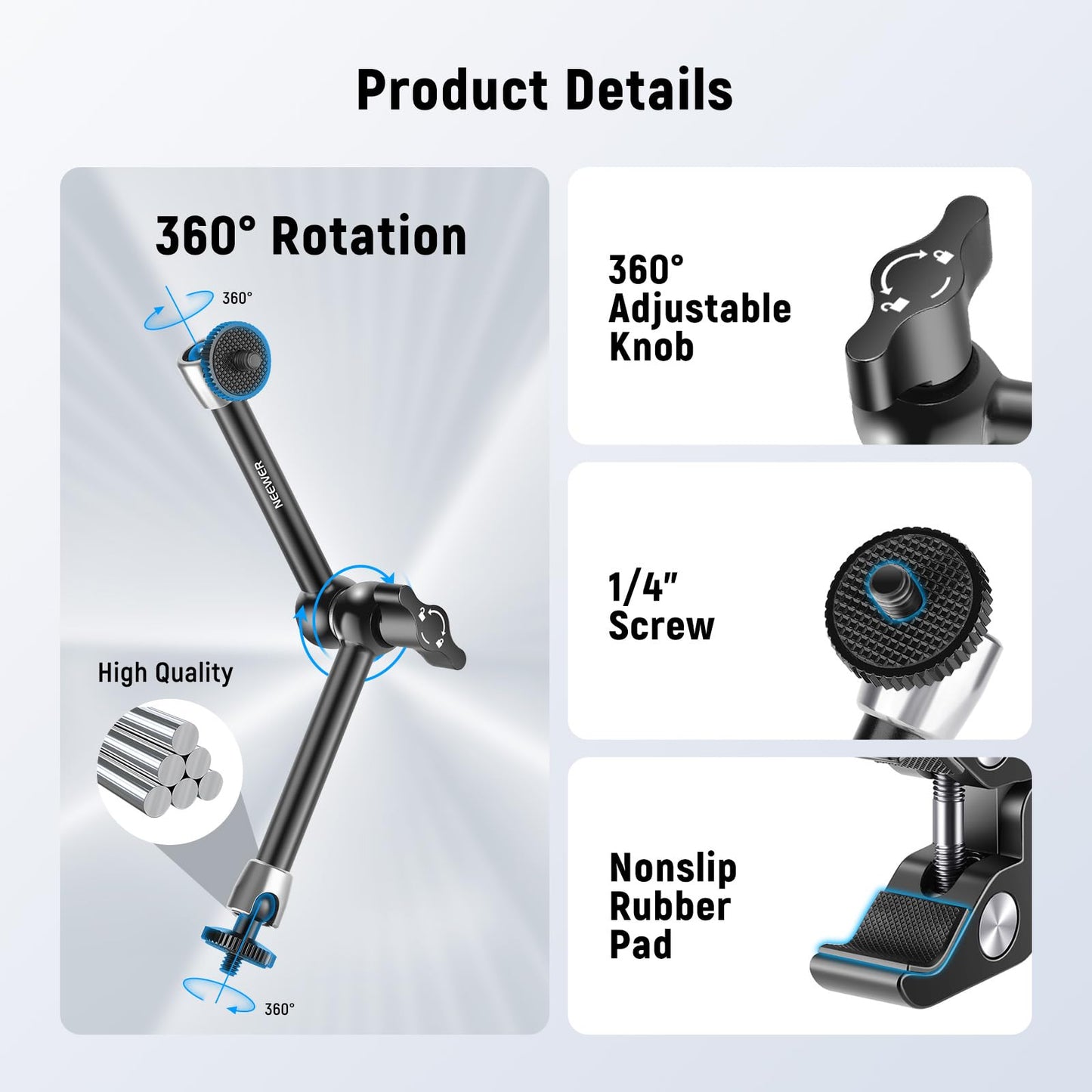 NEEWER 9.8"/25cm Adjustable Magic Arm with Super Clamp, 1/4" & 3/8" Threads, 1/4" Screws for Flash/LED Light/Microphone/Monitor, Compatible