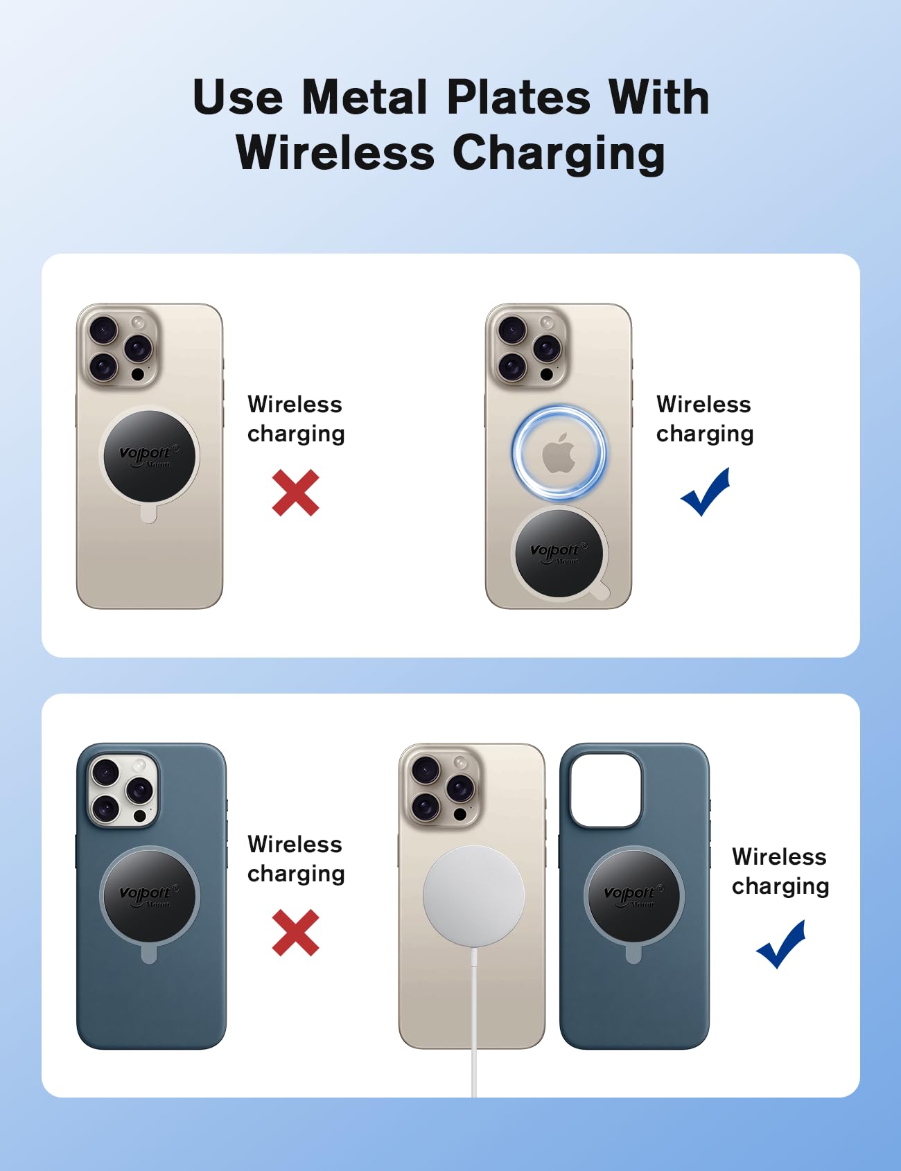 volport Mount Metal Plates Replacement 6pcs for Magnetic Phone Magnet Car Mount, Strong MagicPlate Metal Disc Sticker Adhesive Round for Magnet Cell