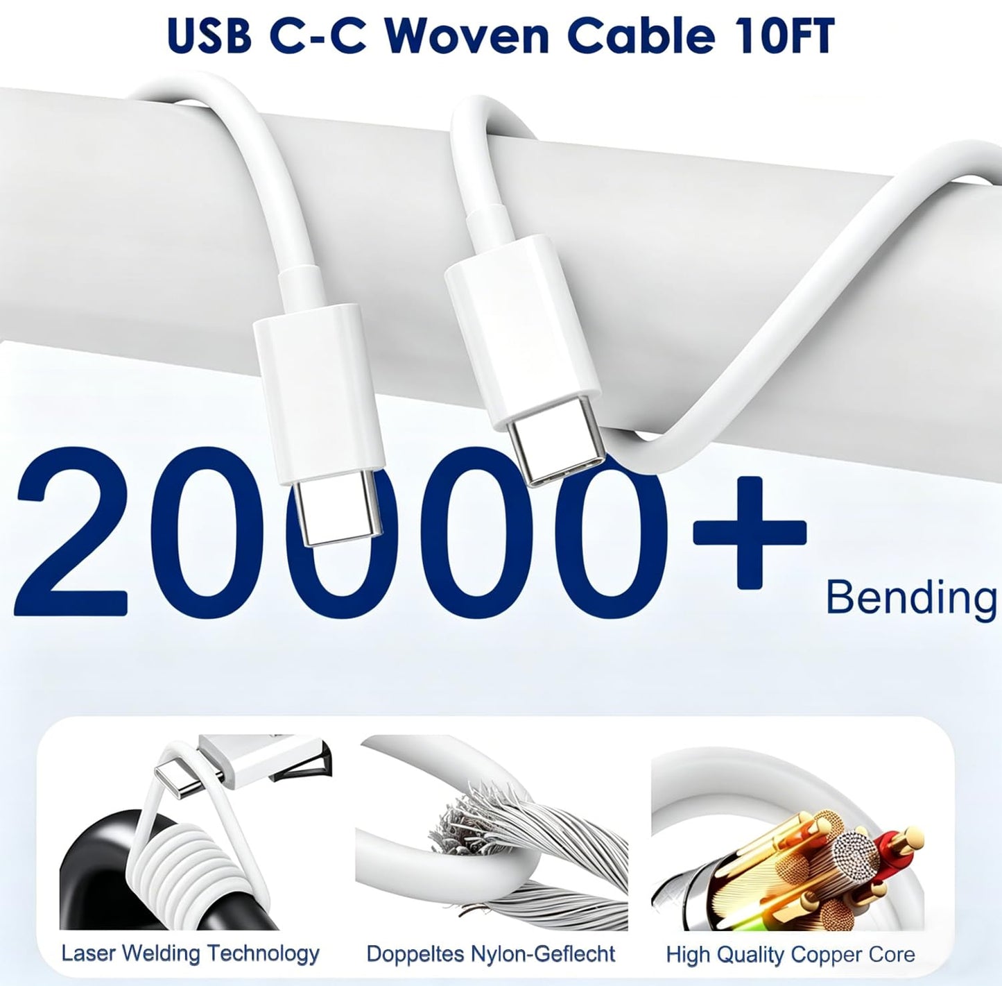 Fast Charger for AirPods Pro 3,20W Type C Airpods Wall Charging Block with 10Foot USB C to C Cable for 2025 AirPods Pro 3rd/2nd,AirPod 4,Air-Pods Max