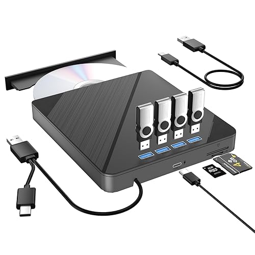 TYYWGD 7 IN1External CD/DVD Drive for Laptop, CD Burner CD/DVD +/-RW Optical Drive, Slim Portable DVD CD ROM Rewriter Writer Duplicator for Laptop