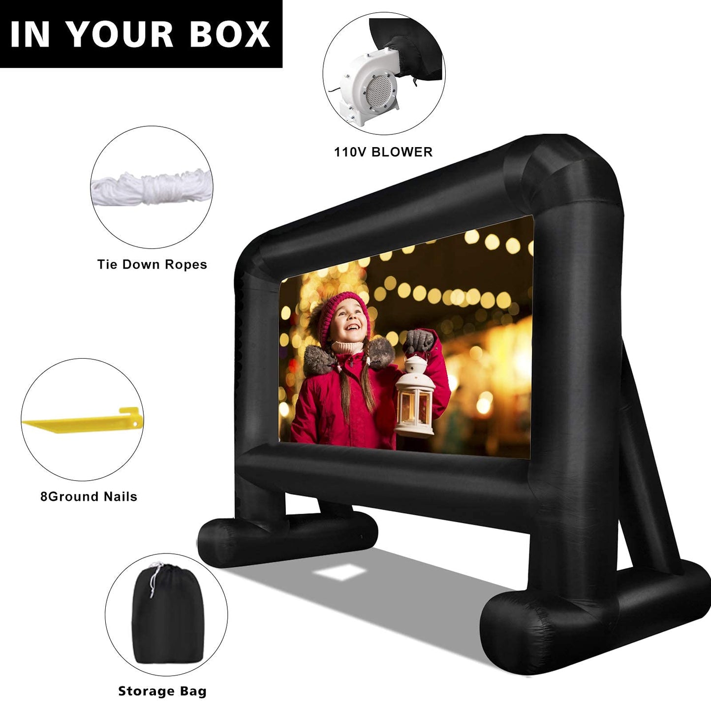 OUTTOY Inflatable/Blow Up Projection Screen with Quiet Fan and Storage Bag, Easy Set up, Mega for Outdoor, Backyard Movie Night, Theme Parties