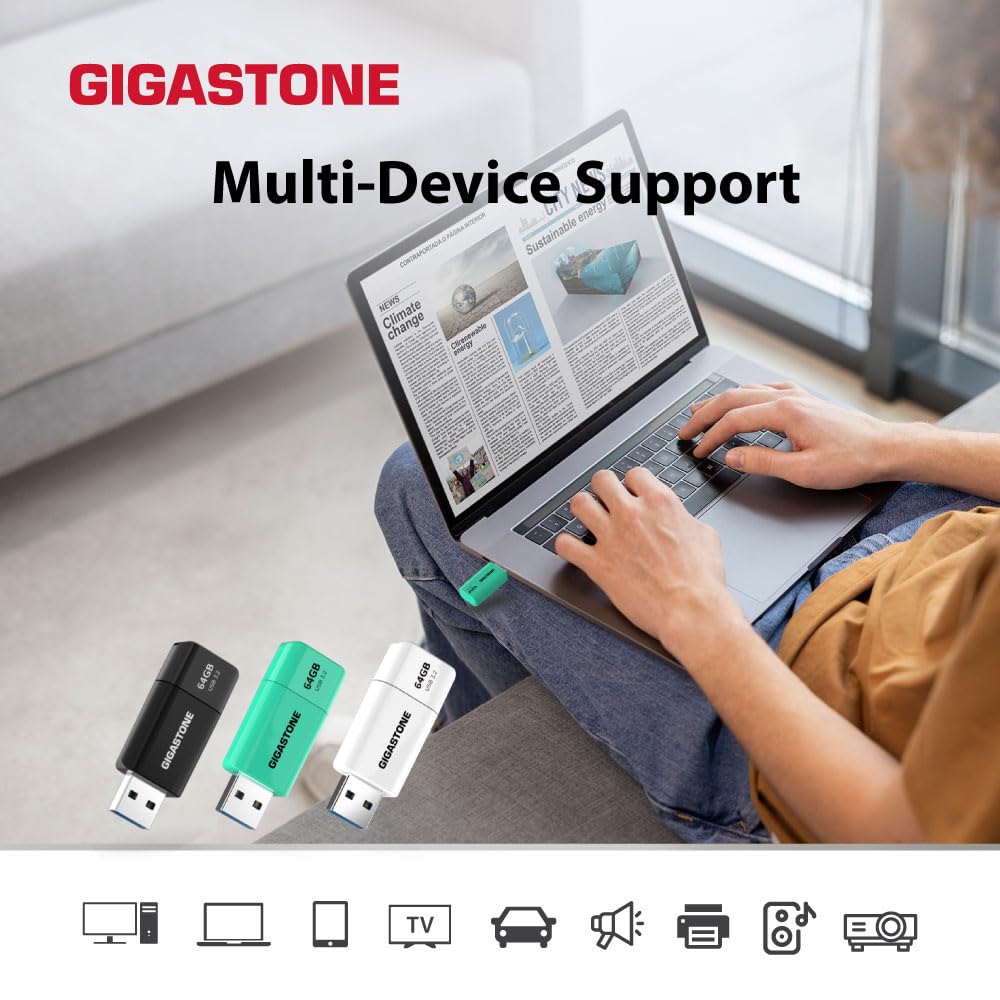 GIGASTONE 128GB Flash Drive, Z60 USB 3.2 Gen 1, 120MB/s Ultra Fast, Retractable Capless Slider Design, Data Storage, Backup for PC/Mac/TV/Car Audio