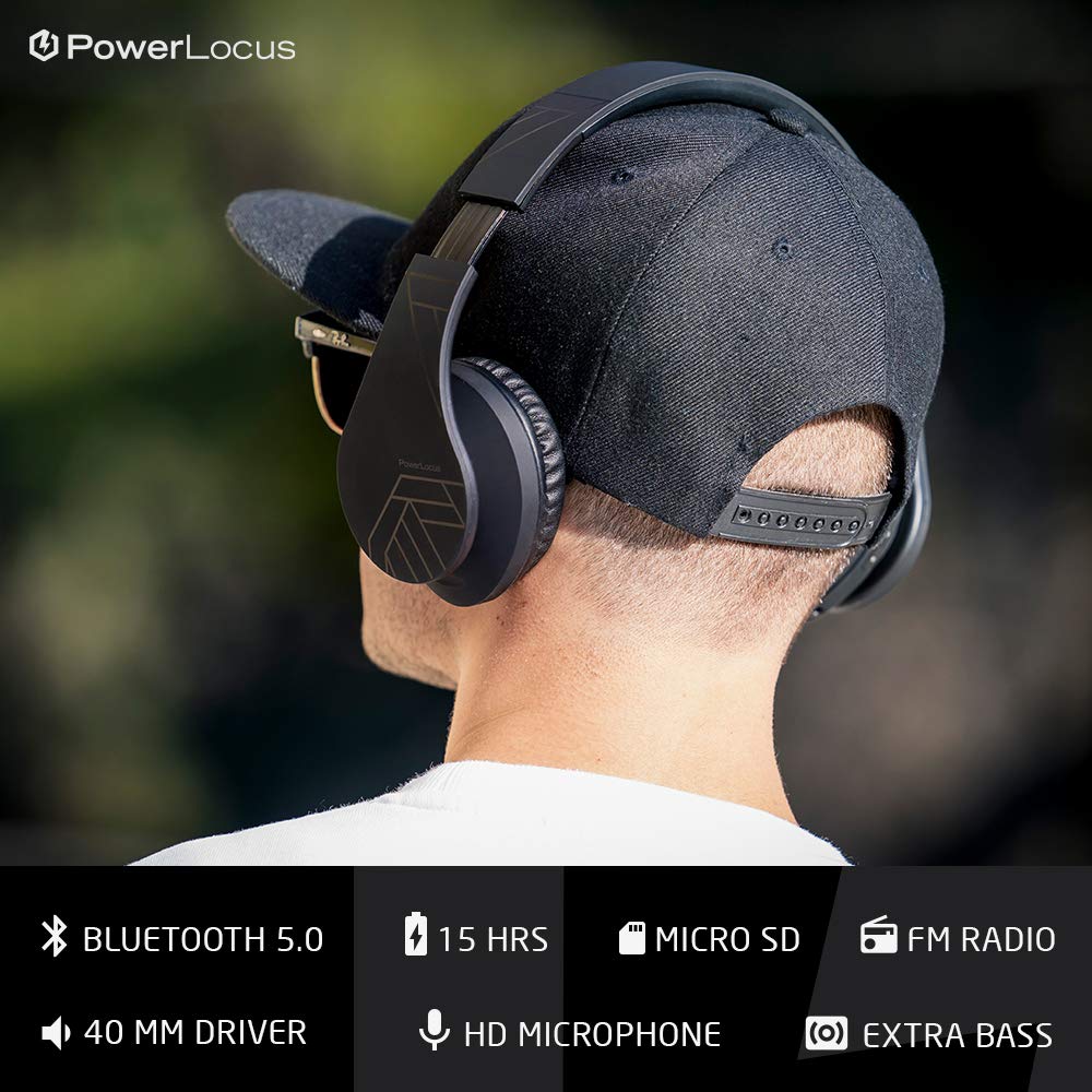 PowerLocus Bluetooth Over-Ear Headphones, Wireless Stereo Foldable Headphones Wireless and Wired Headsets with Built-in Mic, Micro SD/TF, FM…