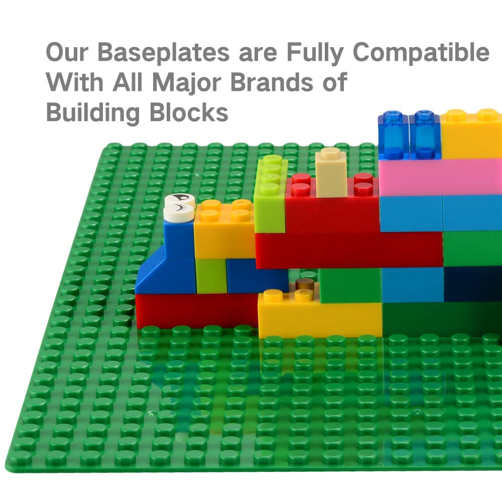 Peel-and-Stick Baseplates, Self Adhesive Building Brick Plates, Compatible with All Major Brands - 4 Pack (10" x 10") (Green)