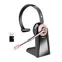 Wireless Headset with Mic for Work, Bluetooth Headset with Noise Cancelling Mic & USB Dongle for Meeting, Single Ear Work Headset with Charging Base