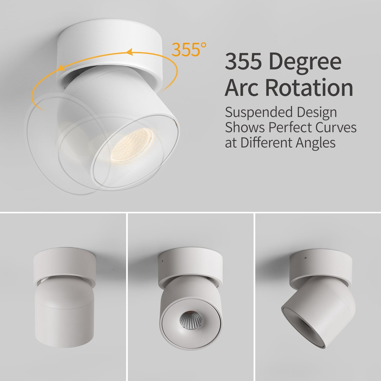 Aisilan 9W Dimmable LED Ceiling Spotlight, Adjustable Directional Surface Flush Mount Lighting, Wall Spot Lights Indoor Accent Fixture Fitting