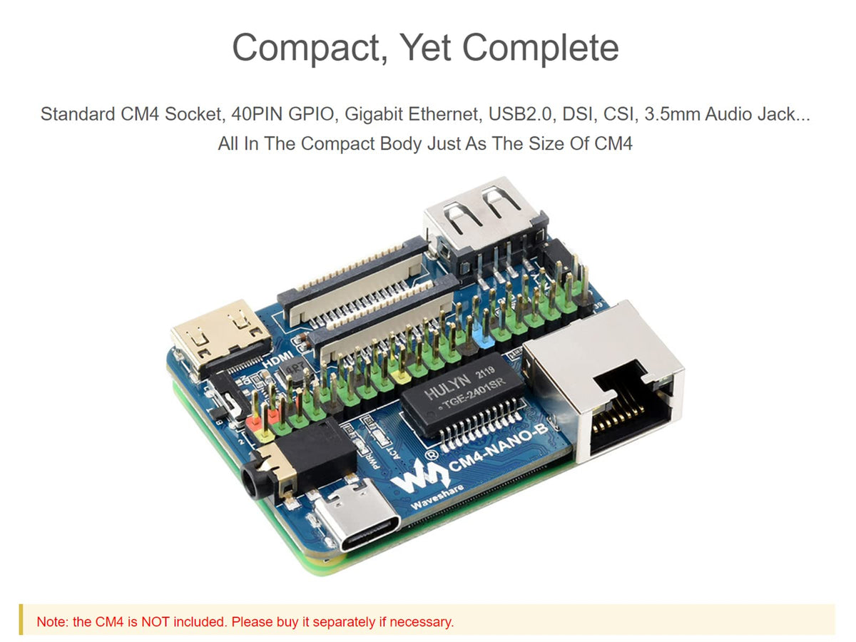 Nano Base Board (B) for Raspberry Pi Compute Module 4, Same Size as CM4, with Standard CM4 Socket, Raspberry Pi 40PIN GPIO, Gigabit Ethernet, USB2.0