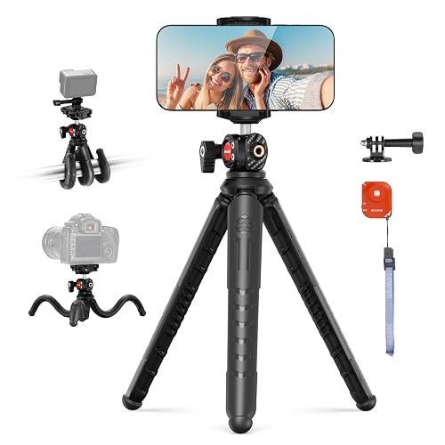 NEEWER Tripod for iPhone with Remote, Mini Flexible Phone Tripod Stand Vlog Selfie Stick with Phone Holder & Action Camera Adapter Compatible