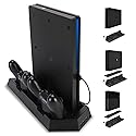 Charging Station Stand with Cooling Fan for PlayStation 4/PS4 Slim/PS4 Pro, 3 in 1 PS4 Vertical Stand with Dual PS4 Dualshock Controller Charger Port