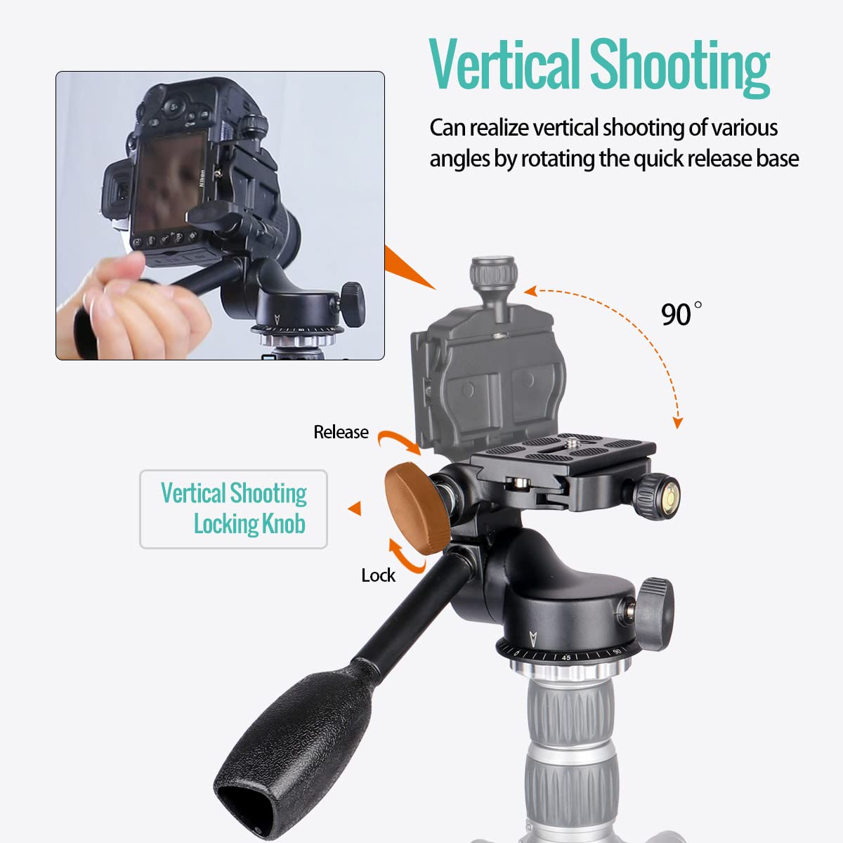 Koolehaoda 360°Single Handle Hydraulic Damping Three-Dimensional Ball Head with Quick Release Plate for Tripod Monopod