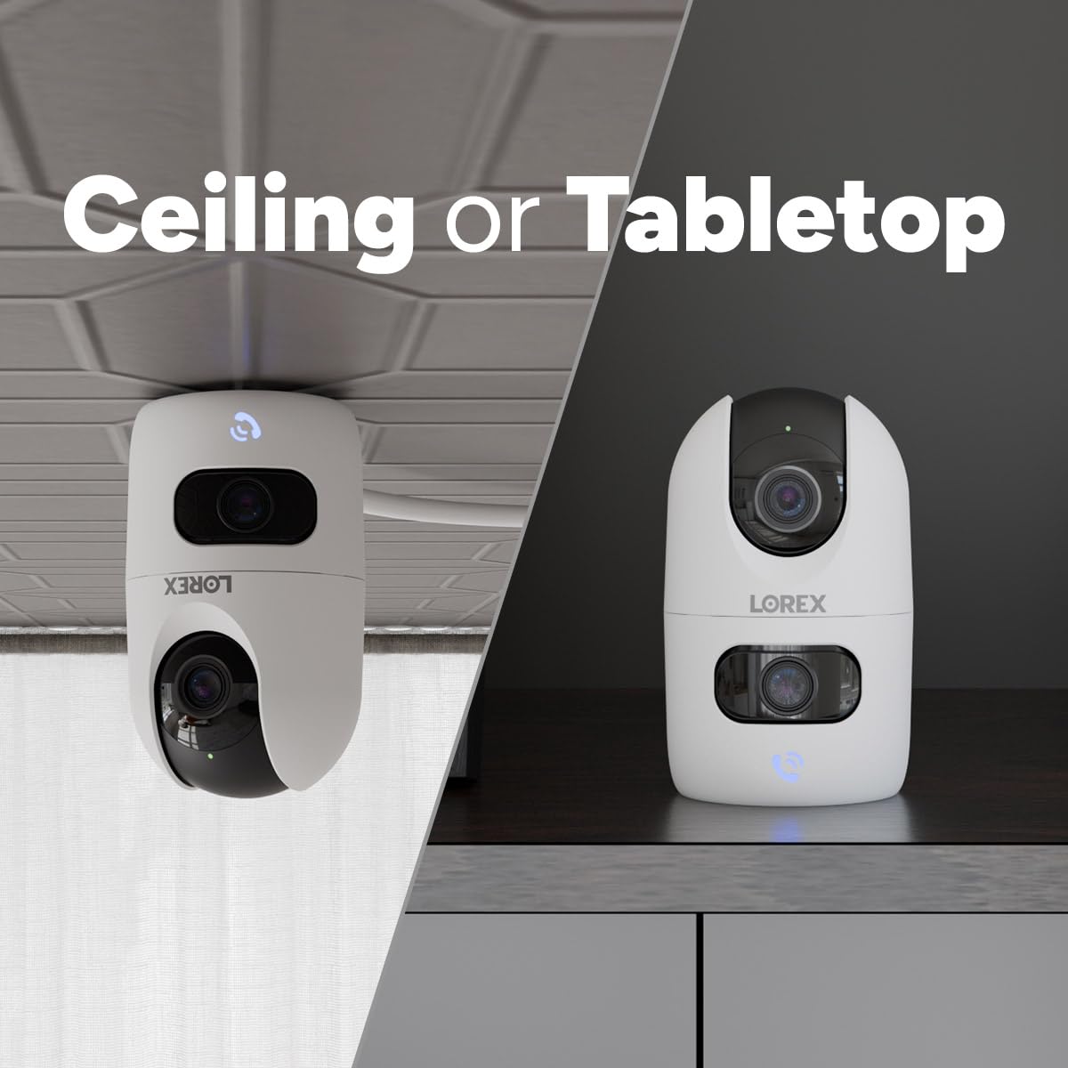 Lorex Connect 2K Indoor Dual Lens Wi-Fi 6 Camera | New Connect App | 360° Pan-Tilt | Person & Pet Detection | Color Night Vision | Instant Call |