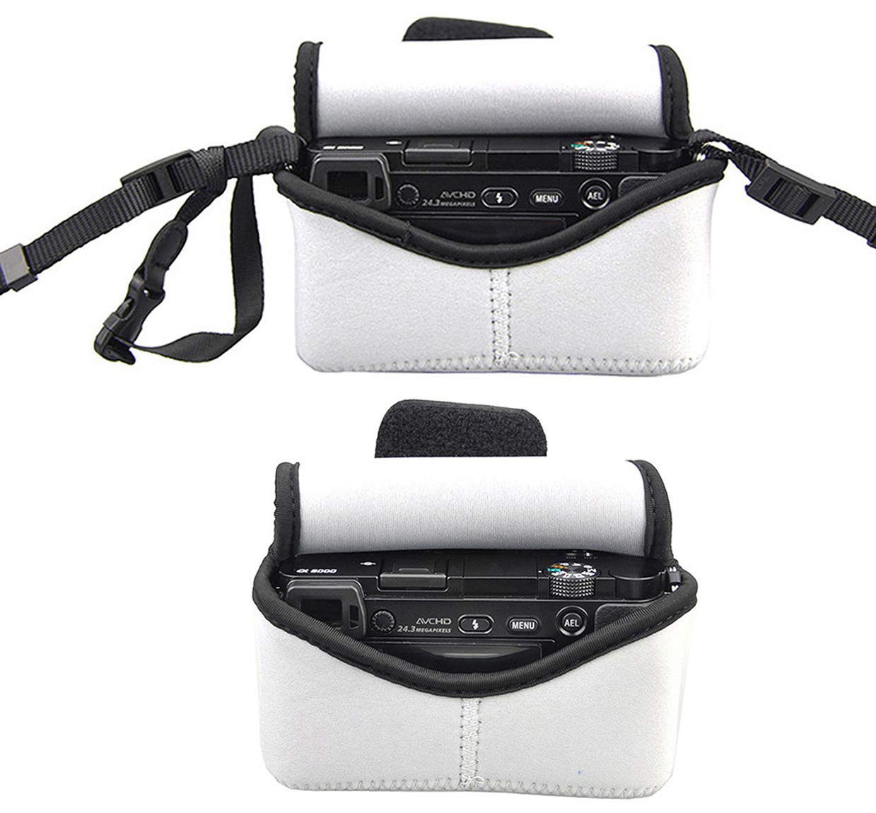 JJC Gray Ultra Light Neoprene Camera Case Pouch Bag, Compatible with Sony a6600 a6500 a6400 a6300 a6100 a6000 a5100 with Sony SELP1650 16-50mm Zoom