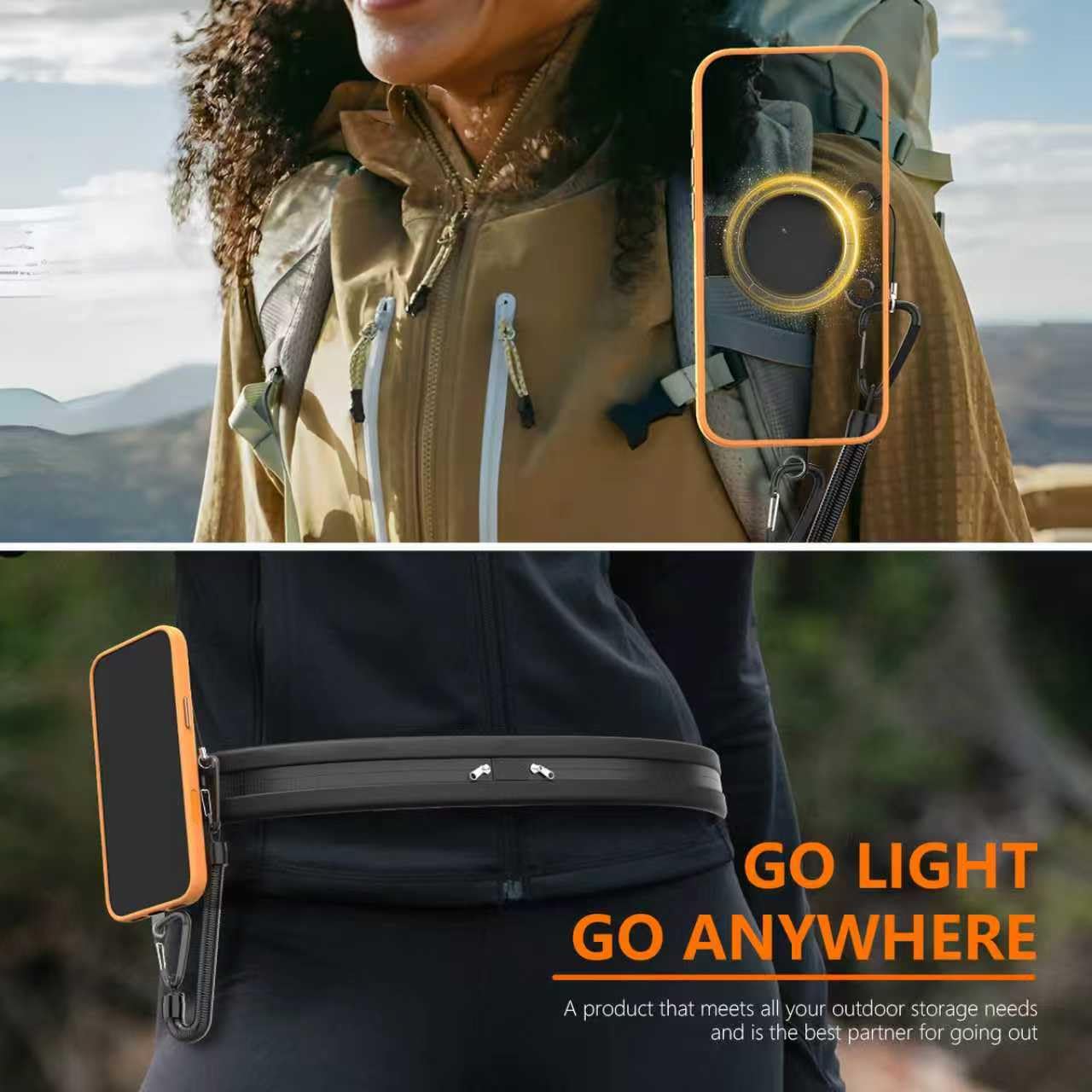Upgraded N52 Magnetic Phone Holder with Universal Elastic Running Belt for Backpacks/Waist Bag Travel, Hiking, Rock Climbing, and Photography, Fits