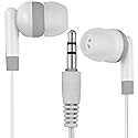 LowCostEarbuds Bulk Wholesale Lot of 25 White/Gray Earbuds Headphones - Individually Bagged