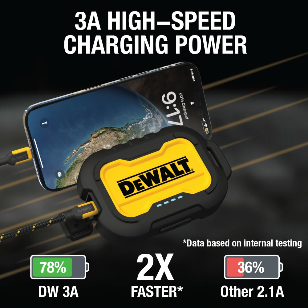 DEWALT Heavy Duty Portable Charger, Power Bank, Travel Worksite 10,000 mAh Battery Pack with USB-C Port for iPhone 17/16 Plus Pro Max, iPhone