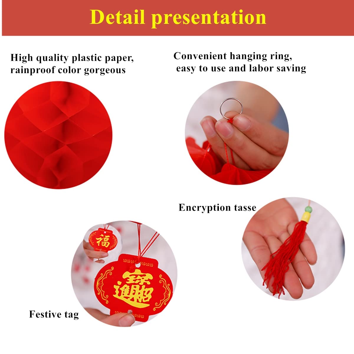KYMY 20pcs Chinese Red Paper Lanterns,Red Hanging Round Decorative Chinese Paper Lanterns for Chinese Lunar Dragon New Year,Spring Festival, Wedding