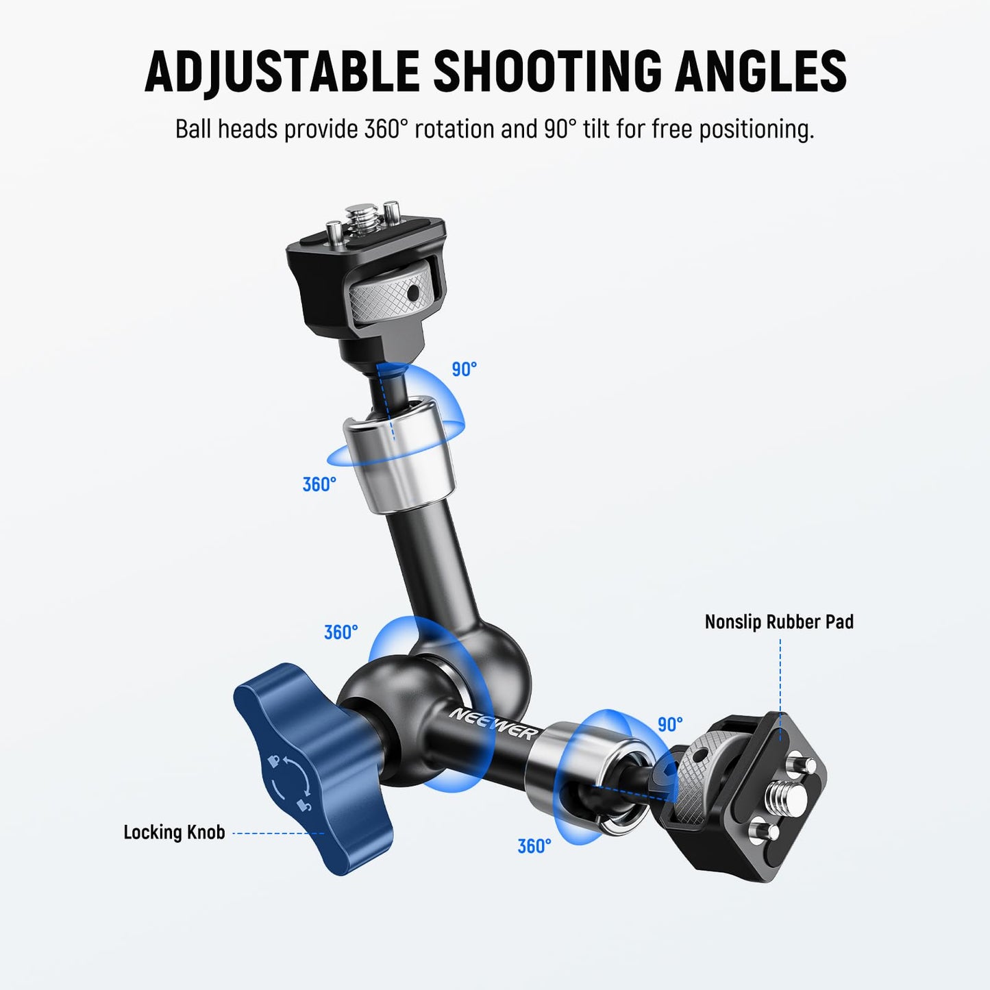 NEEWER 7" Articulating Magic Arm with 360° Ball Heads & Locating Pins for ARRI, Camera Monitor Mount with 1/4" Screws for DSLR Action Camera Monitor