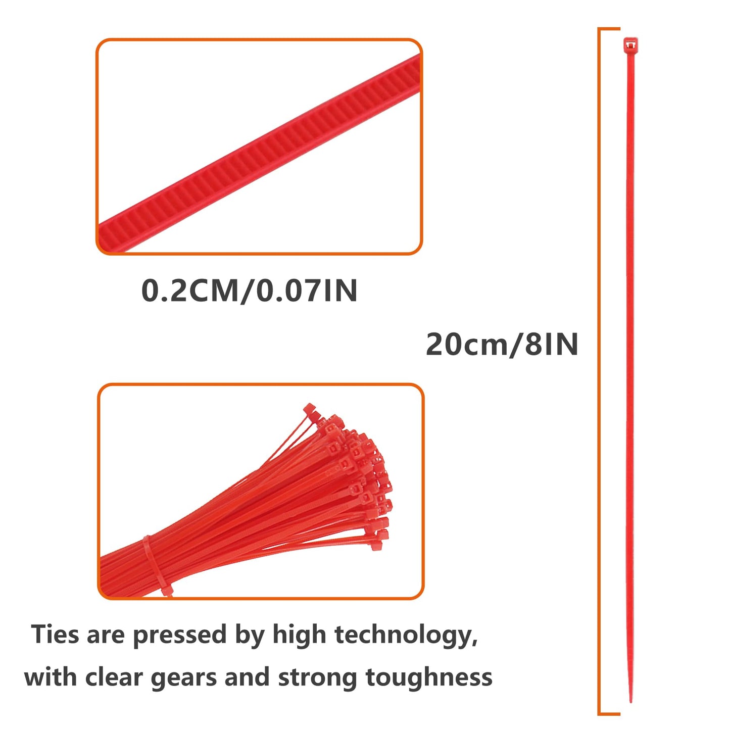 TORMEN 8 Inch Cable Ties, 18lbs Nylon Wire Zip Tie,Adjustable Assortment Cord Management for Home, Office, Gardening (Red 100Pcs?
