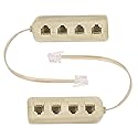Sopepoyie 2Pcs 6P4C Male Phone Jack Splitter to 4 Female Way Socket Beige Adapter Telephone Line Splitter with Telephone Extension Cord
