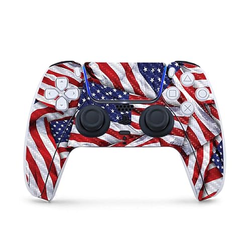 MightySkins Carbon Fiber Gaming Skin for PS5 / Playstation 5 Controller - Patriot | Durable Textured Carbon Fiber Finish | Easy to Apply and Change
