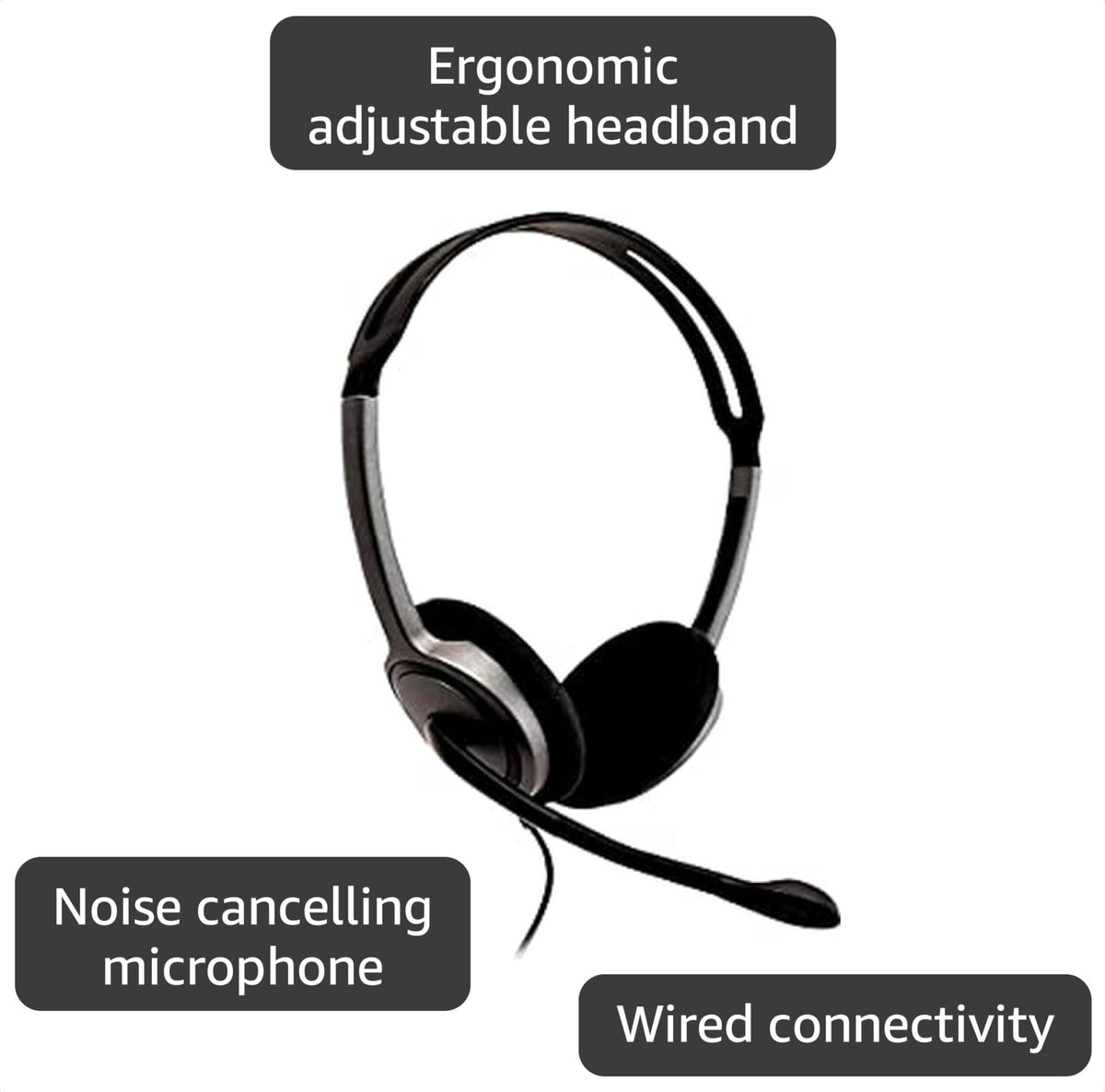 V7 HA212 Lightweight Stereo Headset with Microphone - Black & Grey