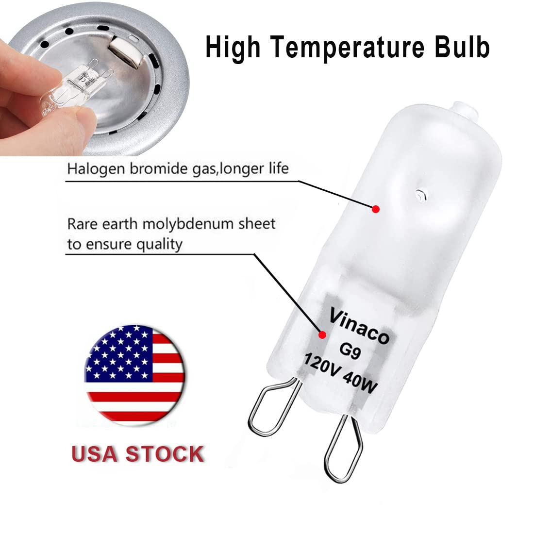 Vinaco Frosted G9 Halogen Bulb Warm White 2800K 40W 120V for Chandeliers