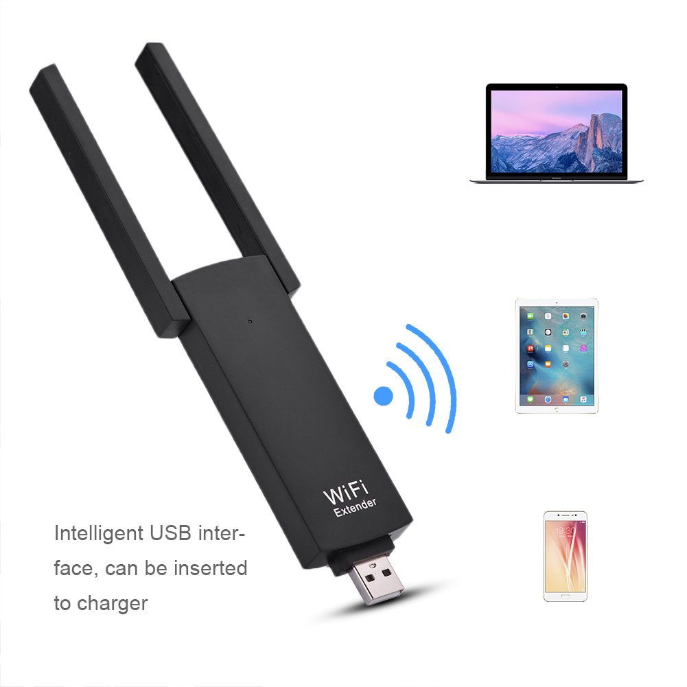 Portable 300M Foldable Dual Antenna USB Range Extender Router Repeater AP Amplifier for Smartphone/Laptop/Desktop etc.