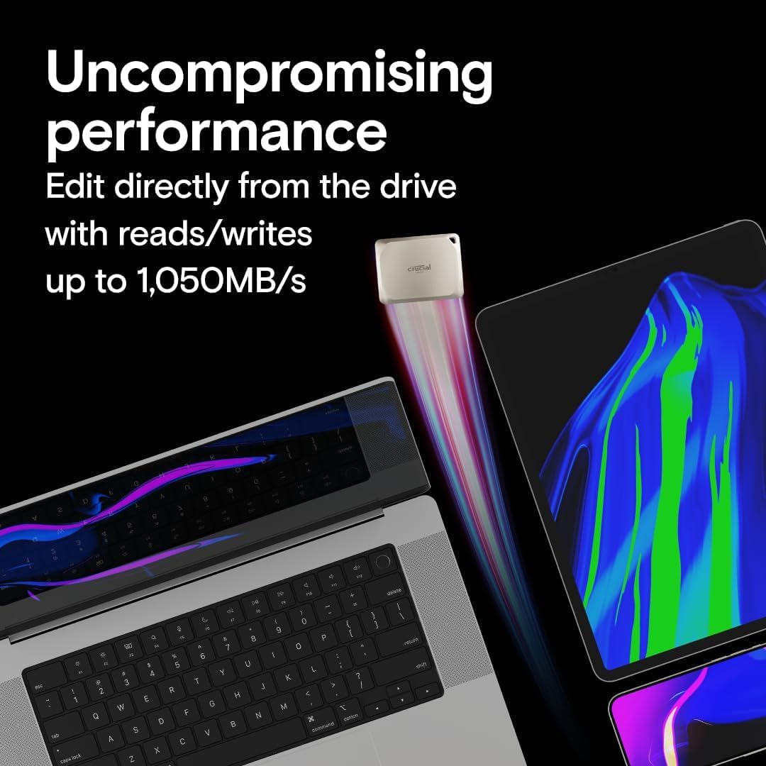 Crucial X9 Pro for Mac 1TB Portable SSD, Up to 1050MB/s Read/Write, 3.2 USB-C, External Solid State Drive, Optimized for Apple Devices