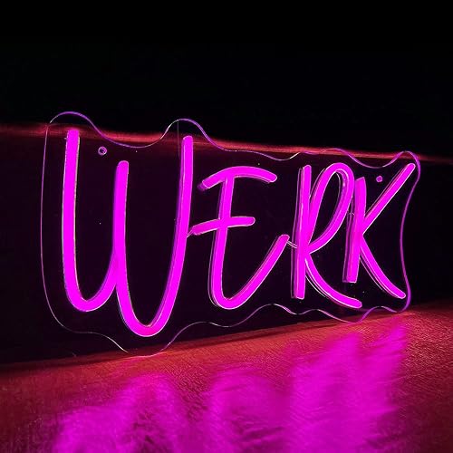 Werk Word LED Neon Pink Light Sign Werk Neon Signs “15.7x8.2 ” Acrylic LED USB/Switch for Man Cave Beer Pub Bar Financial Company Wall Decoration
