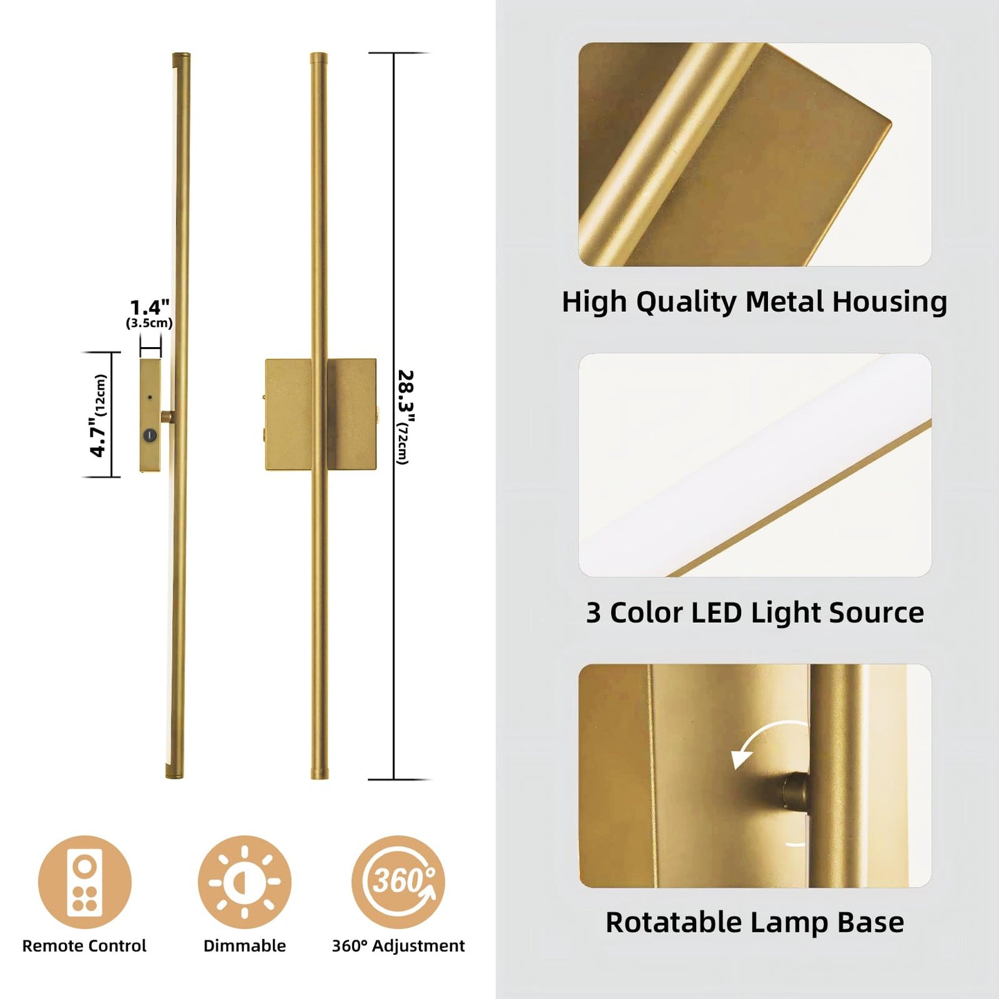 usiopup Battery Operated Wall Sconces Set of Two,Rechargeable Bathroom Light Fixtures with Remote,Bathroom Vanity Lights,Wireless Wall Lamps