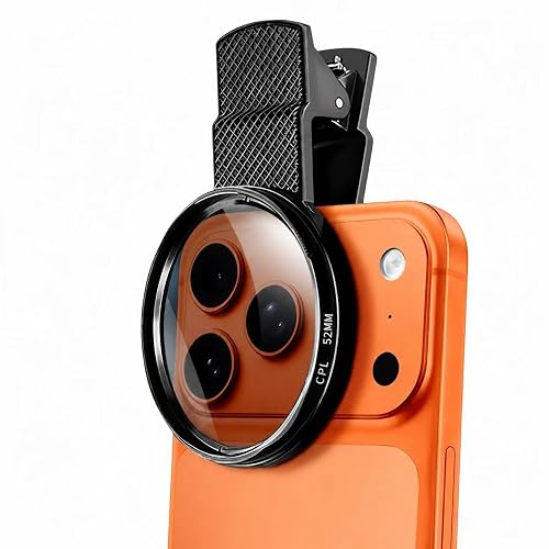52mm Clip-on CPL Phone Camera Lens Filter Kit, Circular Polarizer Polarizing Filter Compatible with iPhone 17 16 15 14 13 12 11