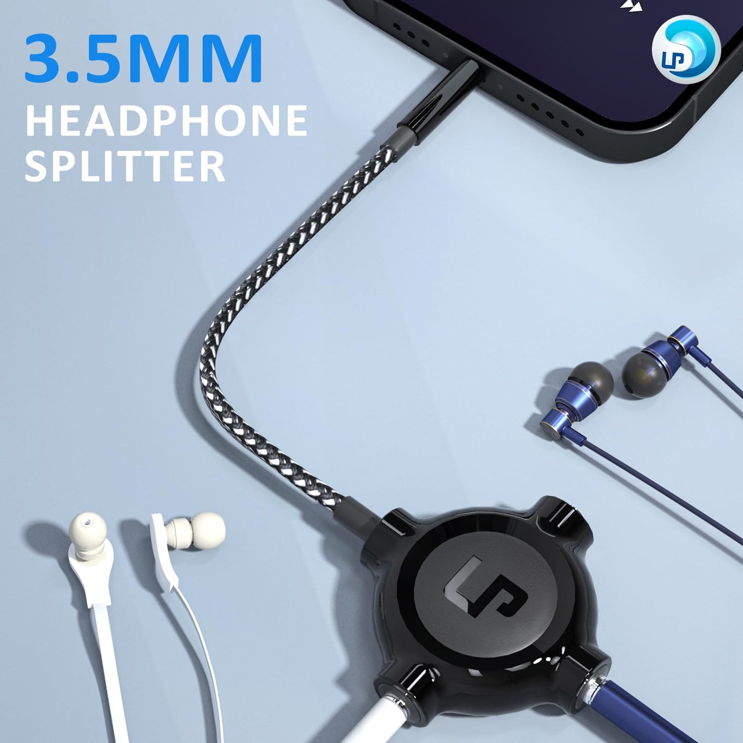 LP Headphone Splitter, Nylon-Braided 3.5mm Audio Stereo Splitter, Male to 3 Female Ports for MacBook, Mac, iPad, iPhone(?6), iPod, Tablet, Laptop, PC