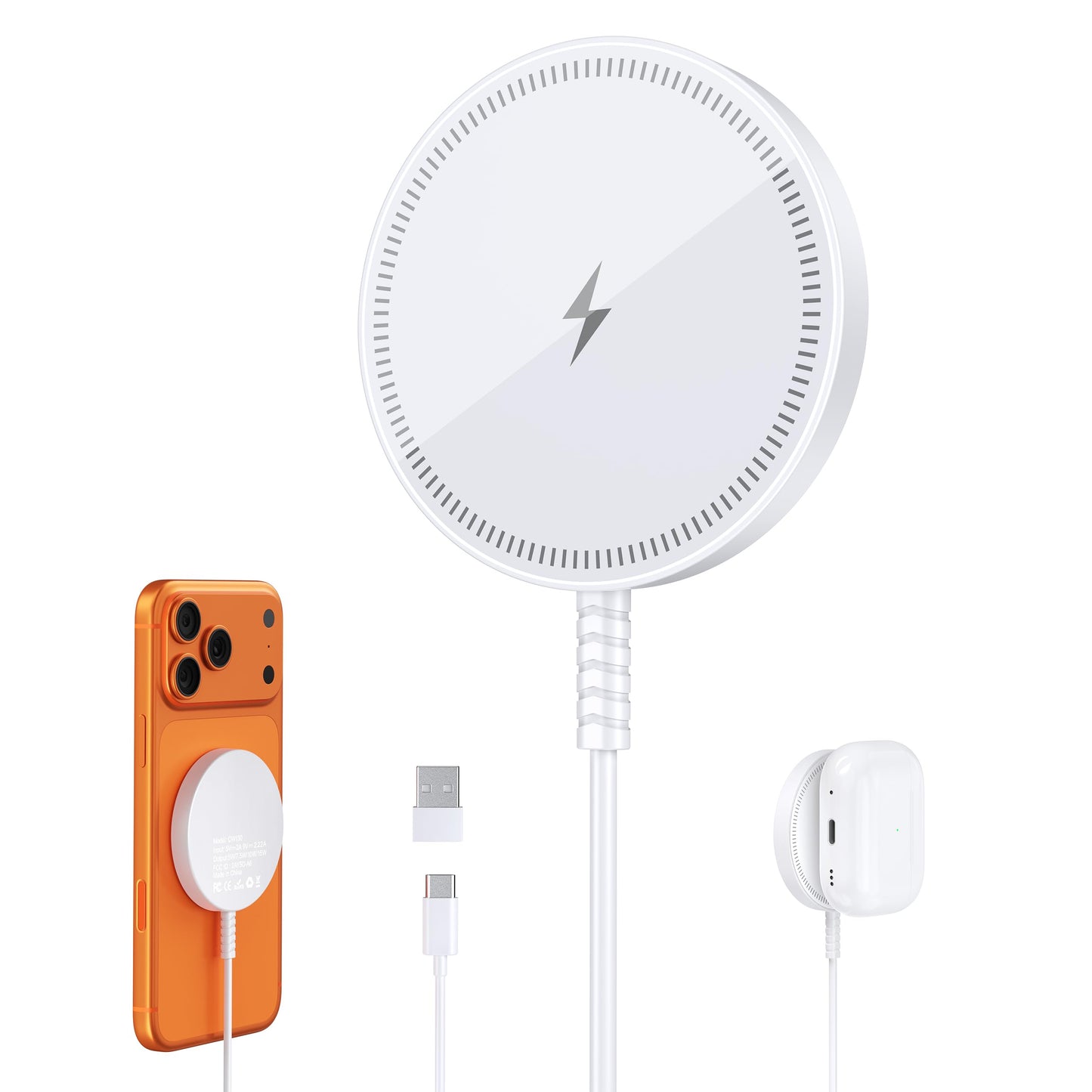 Magnetic Wireless Magsafe Charger iPhone: Charging Pad for iPhone 17/16/15/14/13/12 Series & AirPods Pro 4-2, Strong Magnet, Dual Ports
