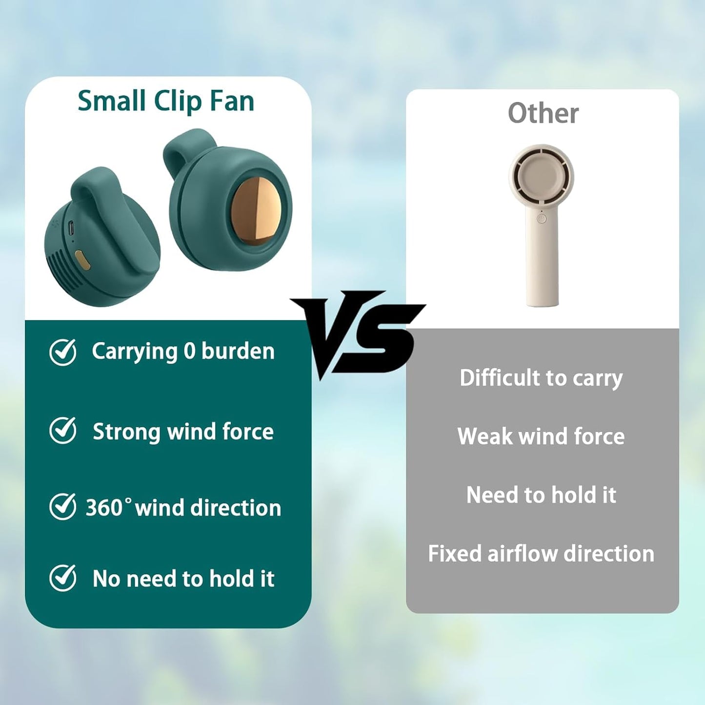 FIALAME Portable Silent Mini Bladeless Fan Clip On - Rechargeable Rotating Waist Fan, Adjustable 3-Speed Portable Electric Fan, Rechargeable 360°