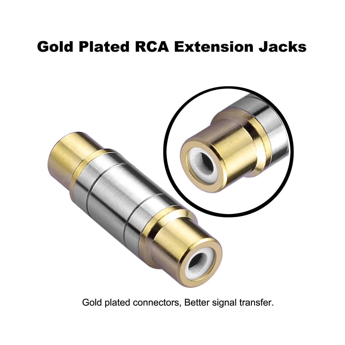 Borsuer 2Pcs RCA Female to Female Coupler Gold Plated Video and Audio Female Adapters Barrel connectors Extend RCA Cables