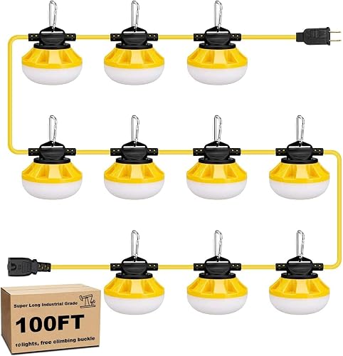 HooYan 100FT Construction LED String Lights, Industrial Grade Best for Construction Sites, Renovation,Patio, Mine cave, Outdoor, and Other Outdoor