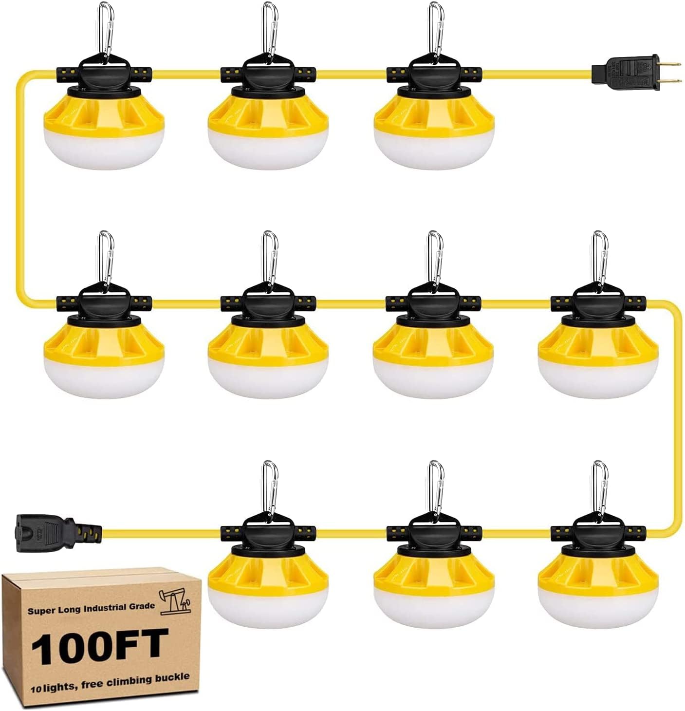 HooYan 100FT Construction LED String Lights, Industrial Grade Best for Construction Sites, Renovation,Patio, Mine cave, Outdoor, and Other Outdoor