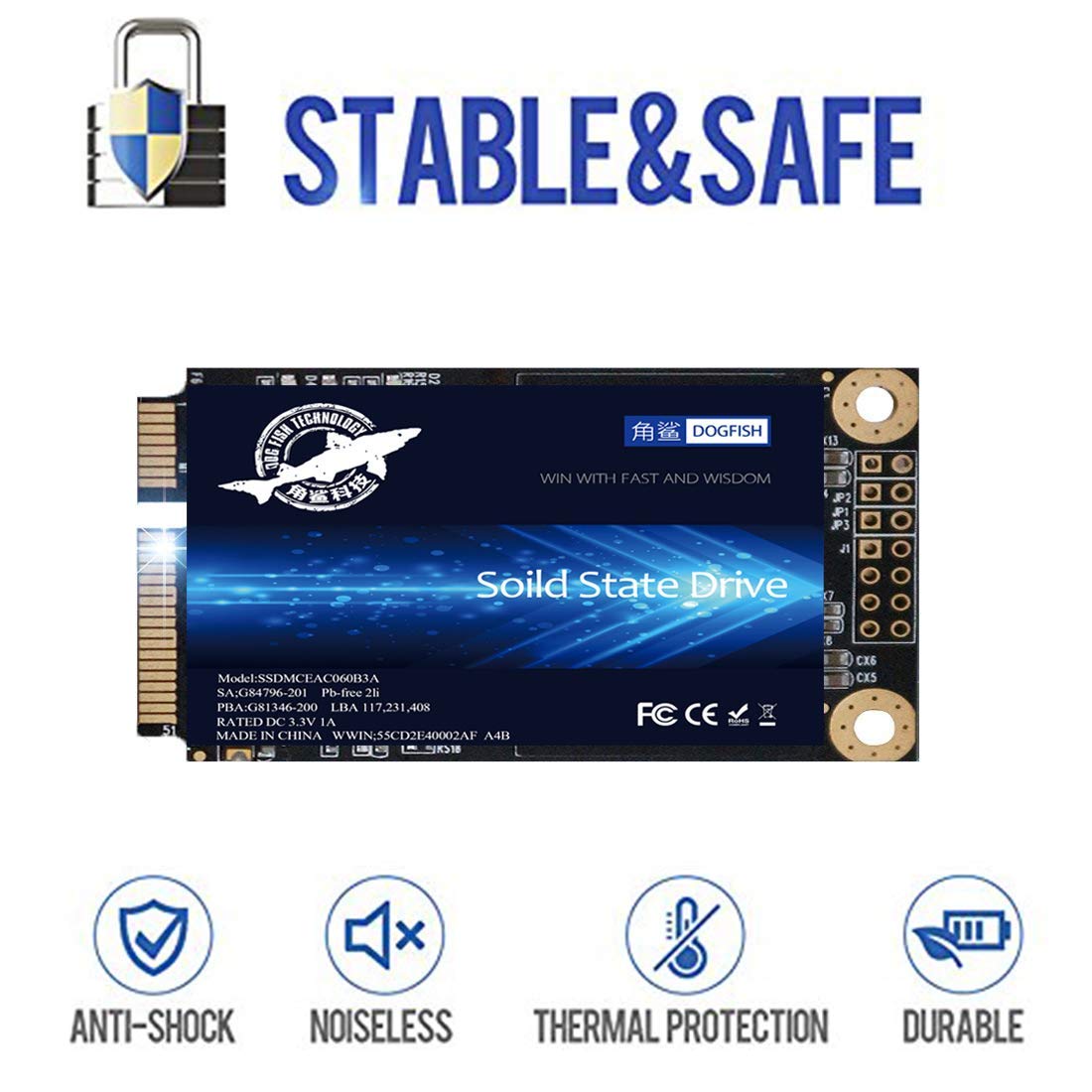 SSD mSATA 64GB Dogfish Internal Solid State Drive High Performance Hard Drive for Desktop Laptop SATA III 6Gb/s Mini ssd (64GB Msata)