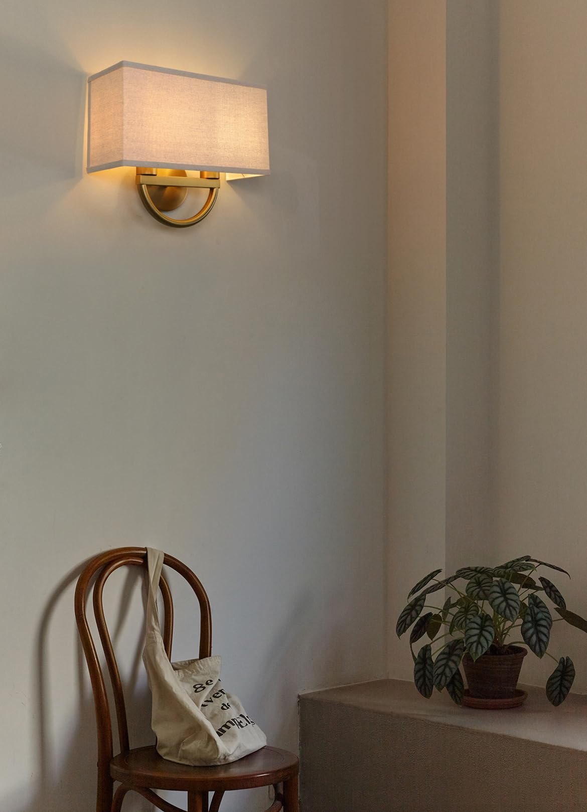 Yosoan Linen Fabric Cloth Boho Gold Brass Wall Sconce Stairwell Fixture Light, 2-Light Indoor Hardwired Dual Vanity Wall Mount Vintage Antique Metal