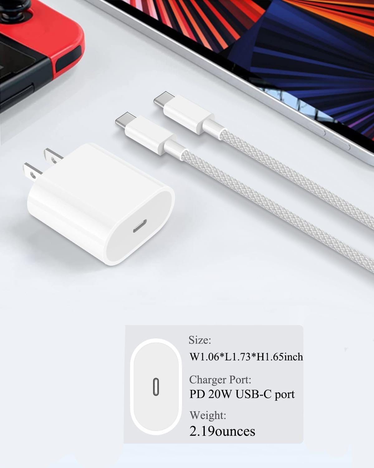 HAODEXING Wall Charger USB C Charger Block USB-C 20W Power Adapter with Fast Charging Function Compatible iPhone 17Pro/17 Pro Max/17