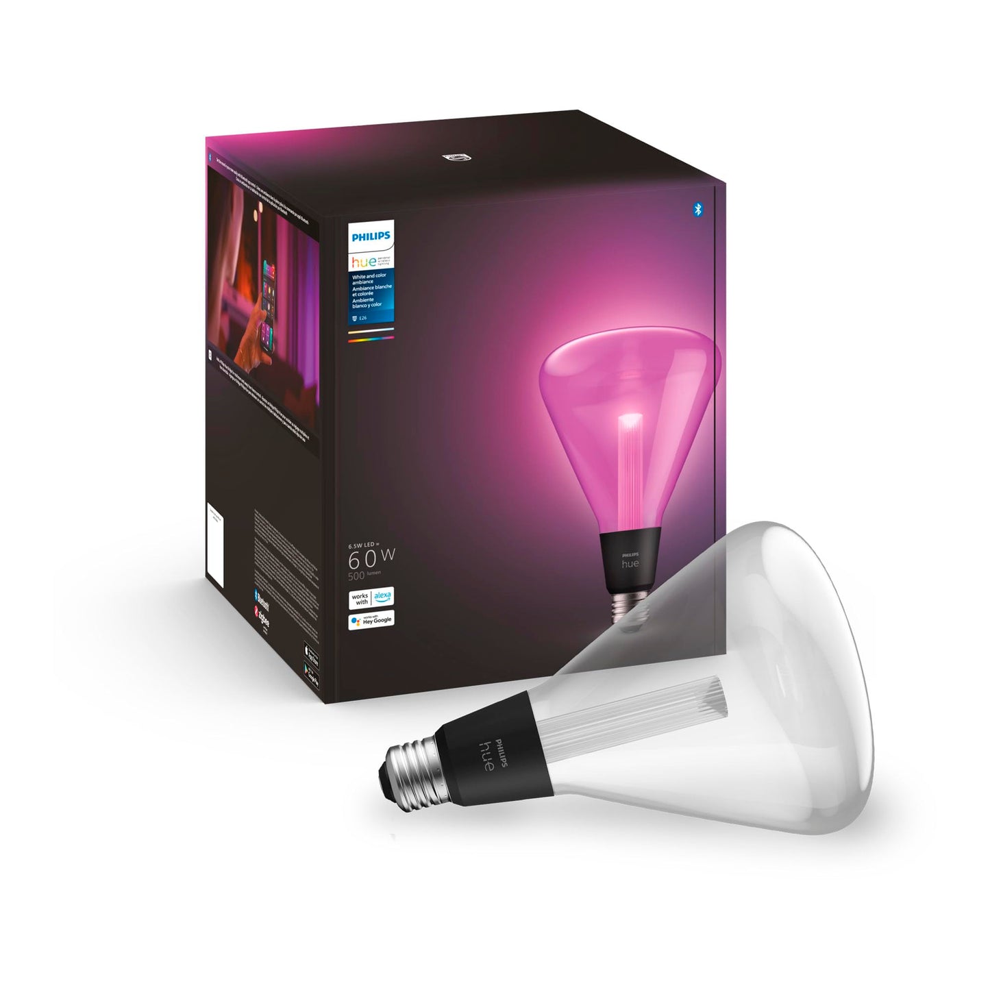 Philips Hue Lightguide TR125 Triangle Smart LED Bulb - Handblown Glass - Color Changing Light - Compatible with Amazon Alexa, Apple HomeKit and Google