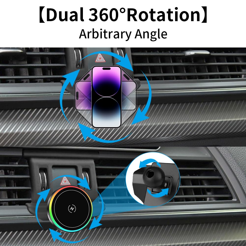 LUNQIN Car Magnetic Phone Mount for Audi Q5 SQ5 2018 2019 2020 2021 2022 2023 2024 Auto Interior Accessories Best Cellphone Holder Fast 15W Wireless