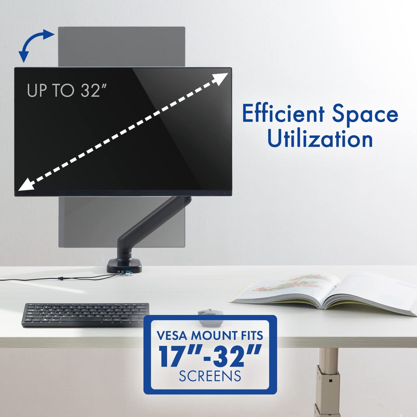 Stellar Mounts Spring LCD Monitor Arm with USB and Multimedia Ports for: KOORUI QHD Curved 27 Inch Monitor, Fast VA Computer Gaming Monitor(2560 *