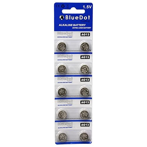 BlueDot Trading AG13 LR44 LR1154 SR44 A76 357A 303 357 LR44 Alkaline Button Coin Cell 1.5v Battery for Watches, calculators, and Toys, Quantity 10…