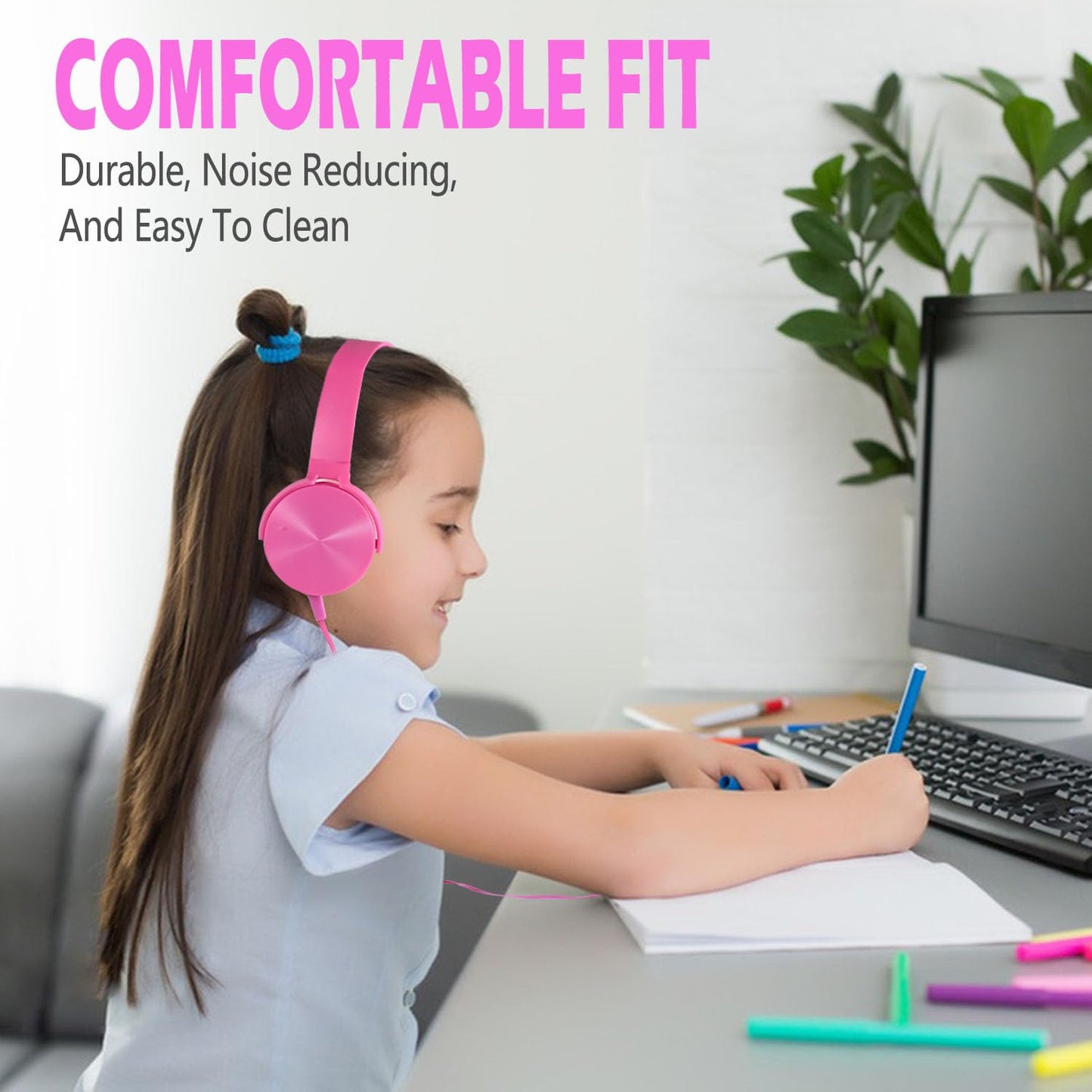 Wensdo Kids Headphones 2 Pack for School Classroom K-12, Durable Wired Student Computer Online Learning Headset for Laptop Library Airplane and Travel